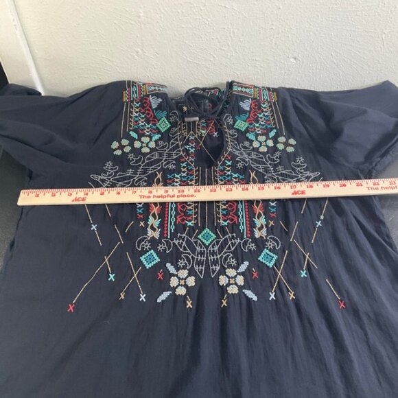 BIYA Johnny Was Tunic Top XL Black Embroidered Bohemian Blouse Lightweight - Picture 7 of 10